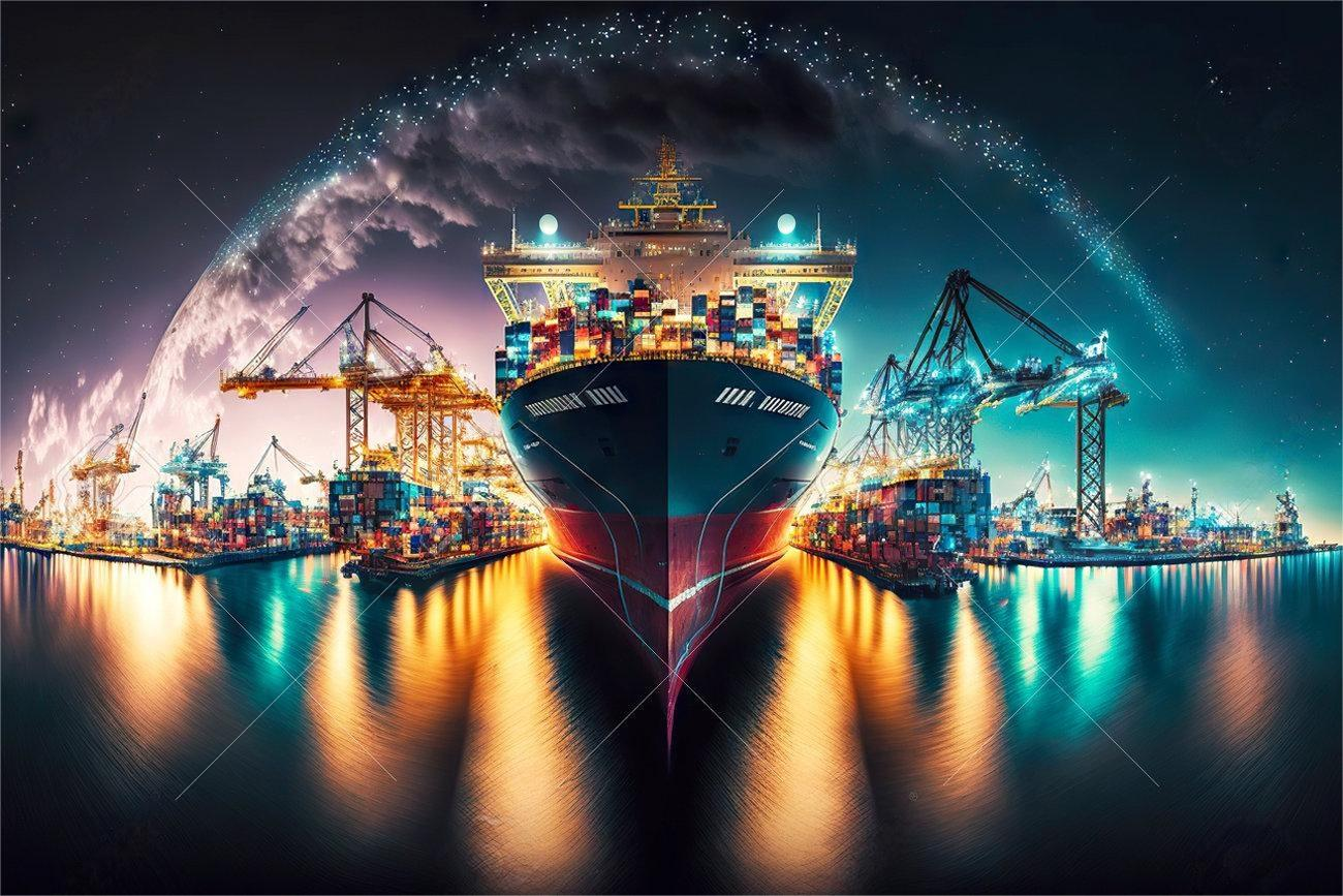 Container ship at a busy port representing China to Canada export logistics